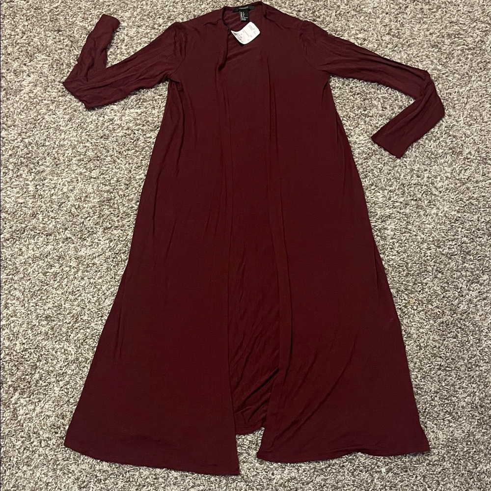 Forever 21 Deep Red Burgundy Open Cardigan size small sheer see thru